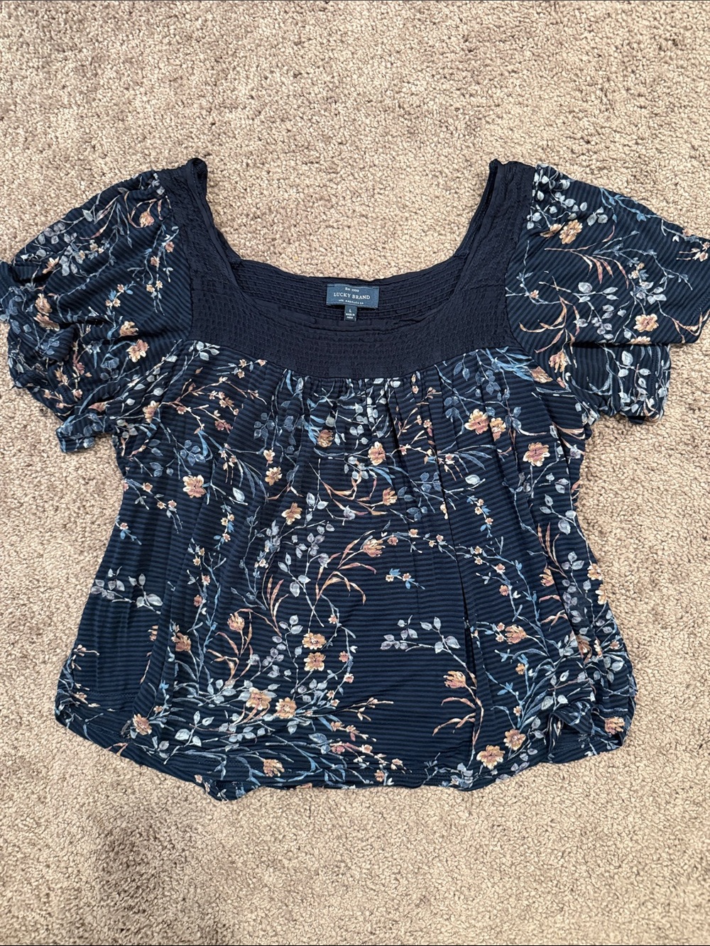 Lucky Brand Navy Floral Square-Neck Blouse